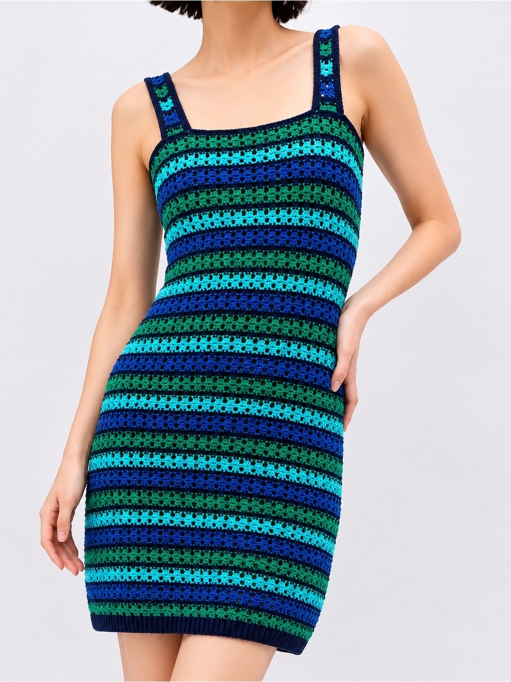 Gap NWOT blue striped crochet mini dress, XS